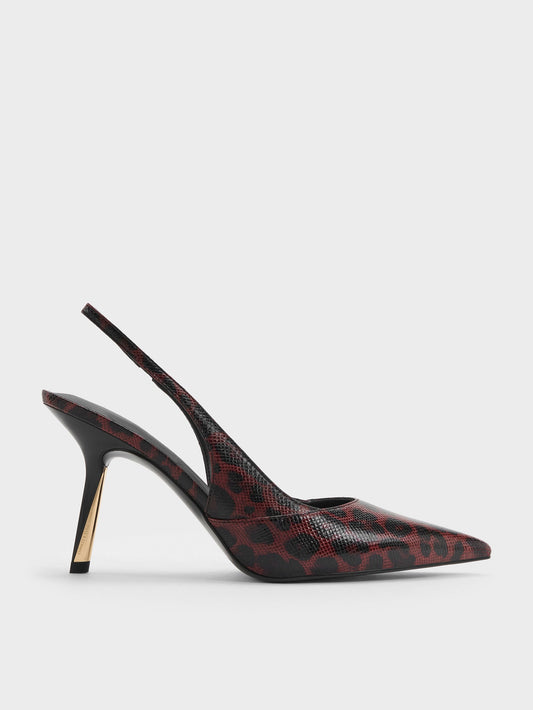 CHARLES & KEITH Quality / Taylen Leopard-Print Slingback Pumps - Animal Print Burgundy