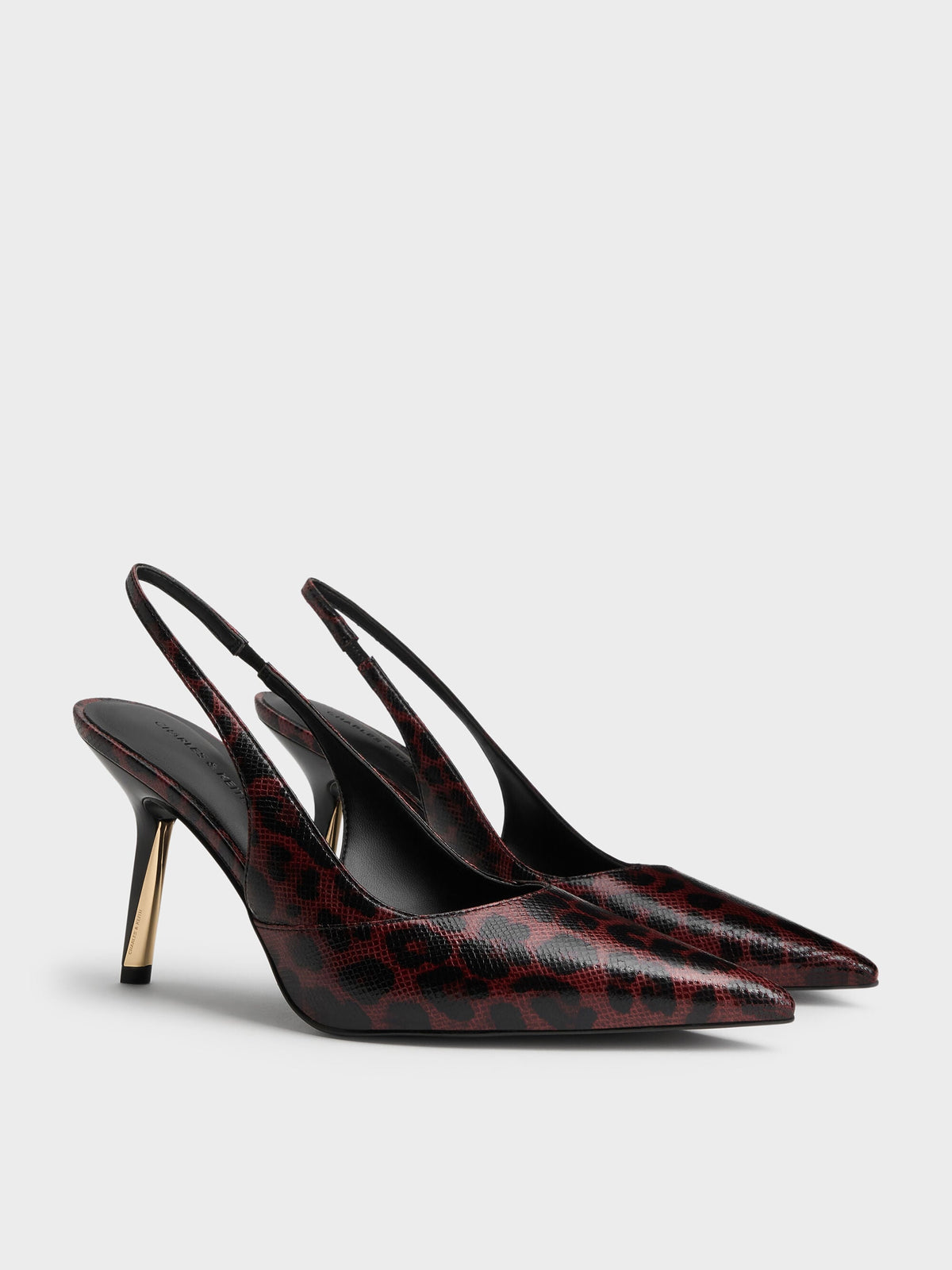 CHARLES & KEITH Quality / Taylen Leopard-Print Slingback Pumps - Animal Print Burgundy