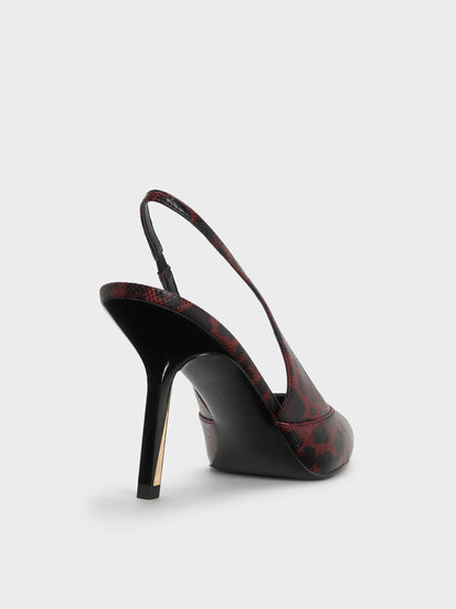 CHARLES & KEITH Quality / Taylen Leopard-Print Slingback Pumps - Animal Print Burgundy
