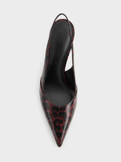 CHARLES & KEITH Quality / Taylen Leopard-Print Slingback Pumps - Animal Print Burgundy