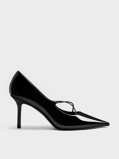 CHARLES & KEITH Classic / Patent Crossover Pointed Pumps - Black Patent