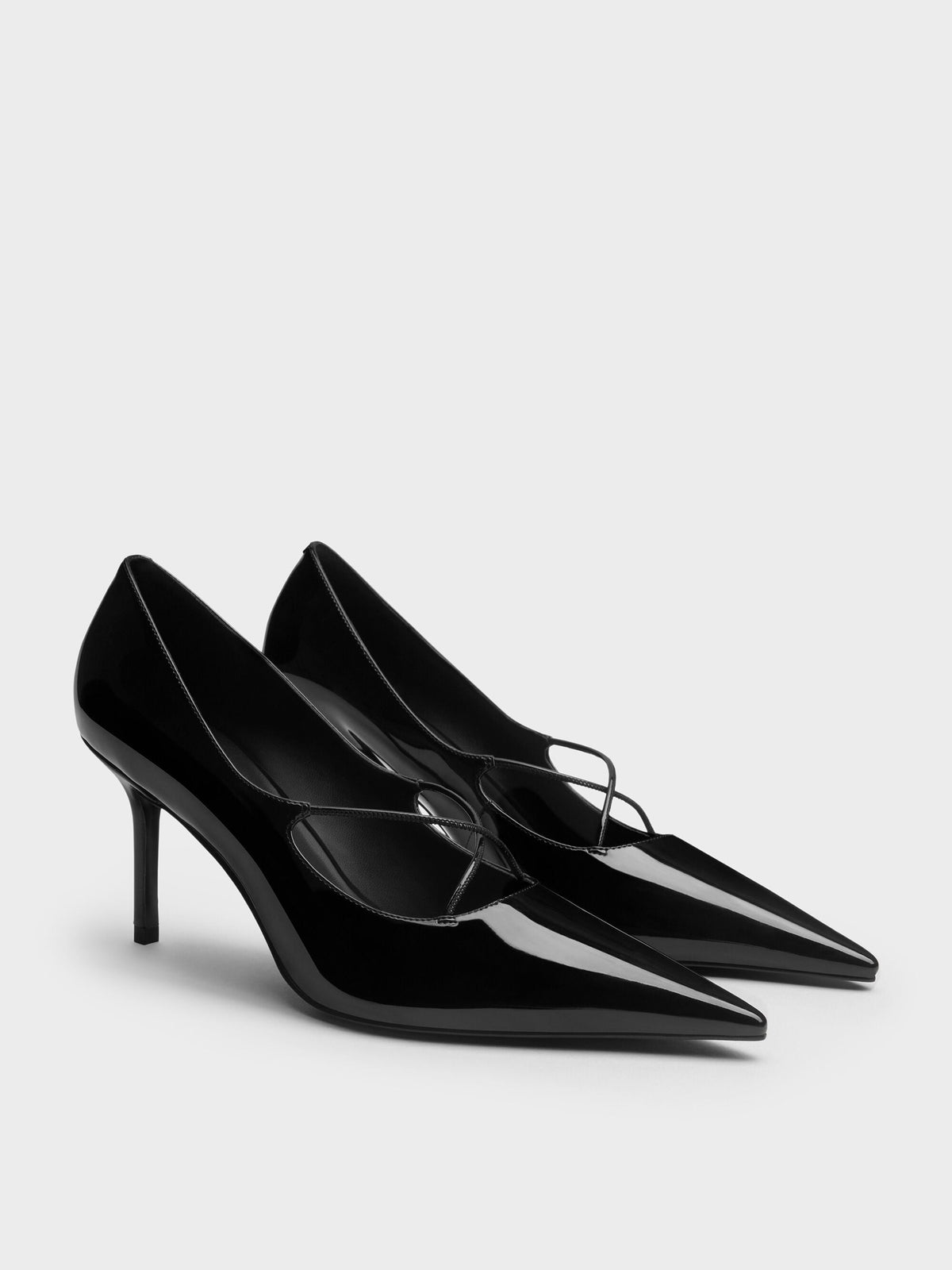 CHARLES & KEITH Classic / Patent Crossover Pointed Pumps - Black Patent
