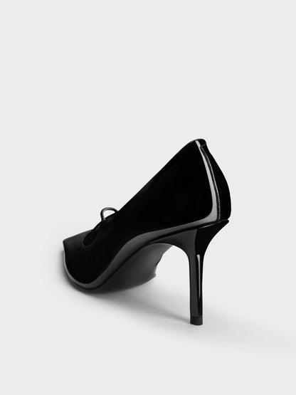 CHARLES & KEITH Classic / Patent Crossover Pointed Pumps - Black Patent