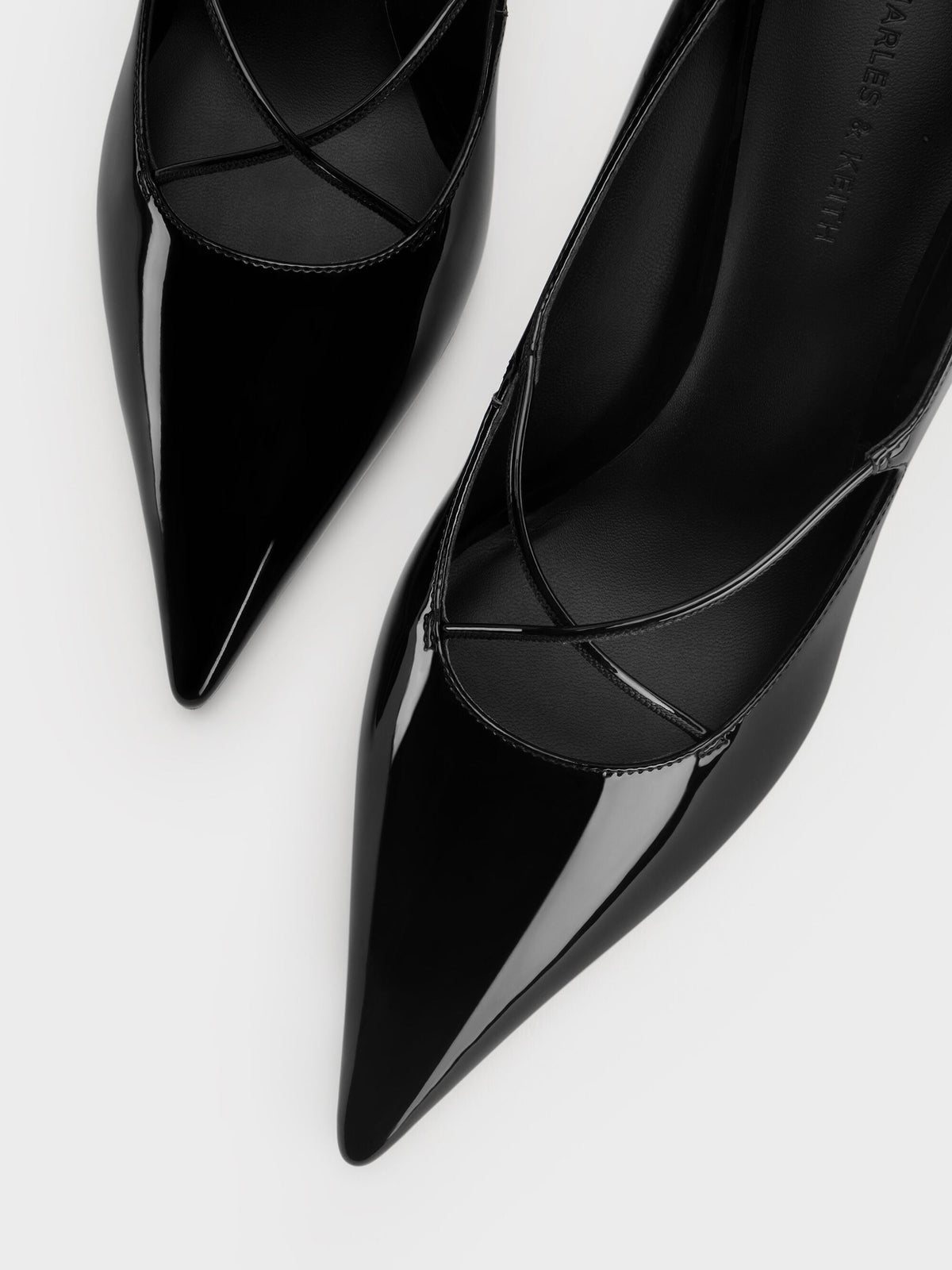 CHARLES & KEITH Classic / Patent Crossover Pointed Pumps - Black Patent