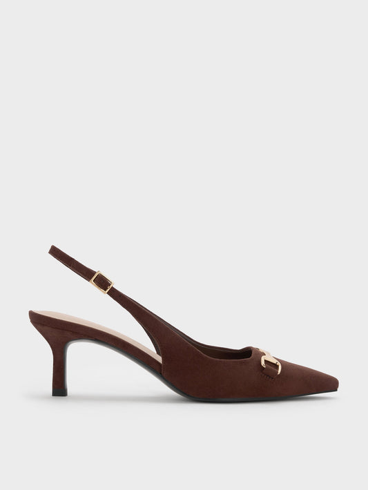 CHARLES & KEITH Featured / Leslie Faux Suede Slingback Pumps - Dark Brown Textured