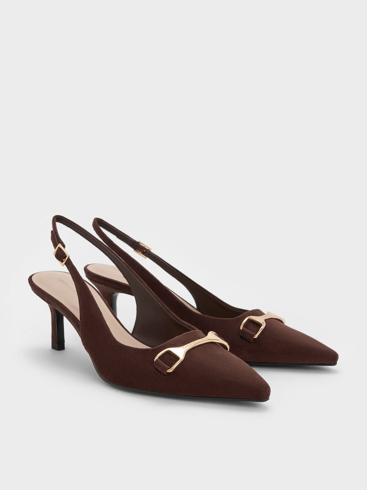 CHARLES & KEITH Featured / Leslie Faux Suede Slingback Pumps - Dark Brown Textured