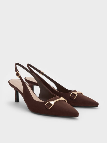 CHARLES & KEITH Featured / Leslie Faux Suede Slingback Pumps - Dark Brown Textured