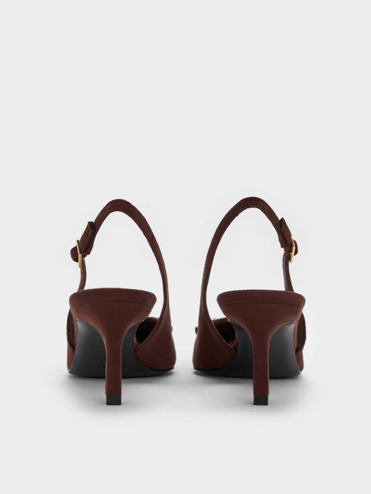 CHARLES & KEITH Featured / Leslie Faux Suede Slingback Pumps - Dark Brown Textured