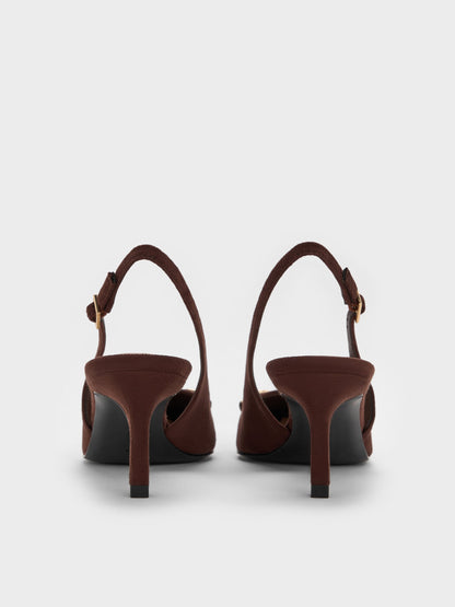 CHARLES & KEITH Featured / Leslie Faux Suede Slingback Pumps - Dark Brown Textured