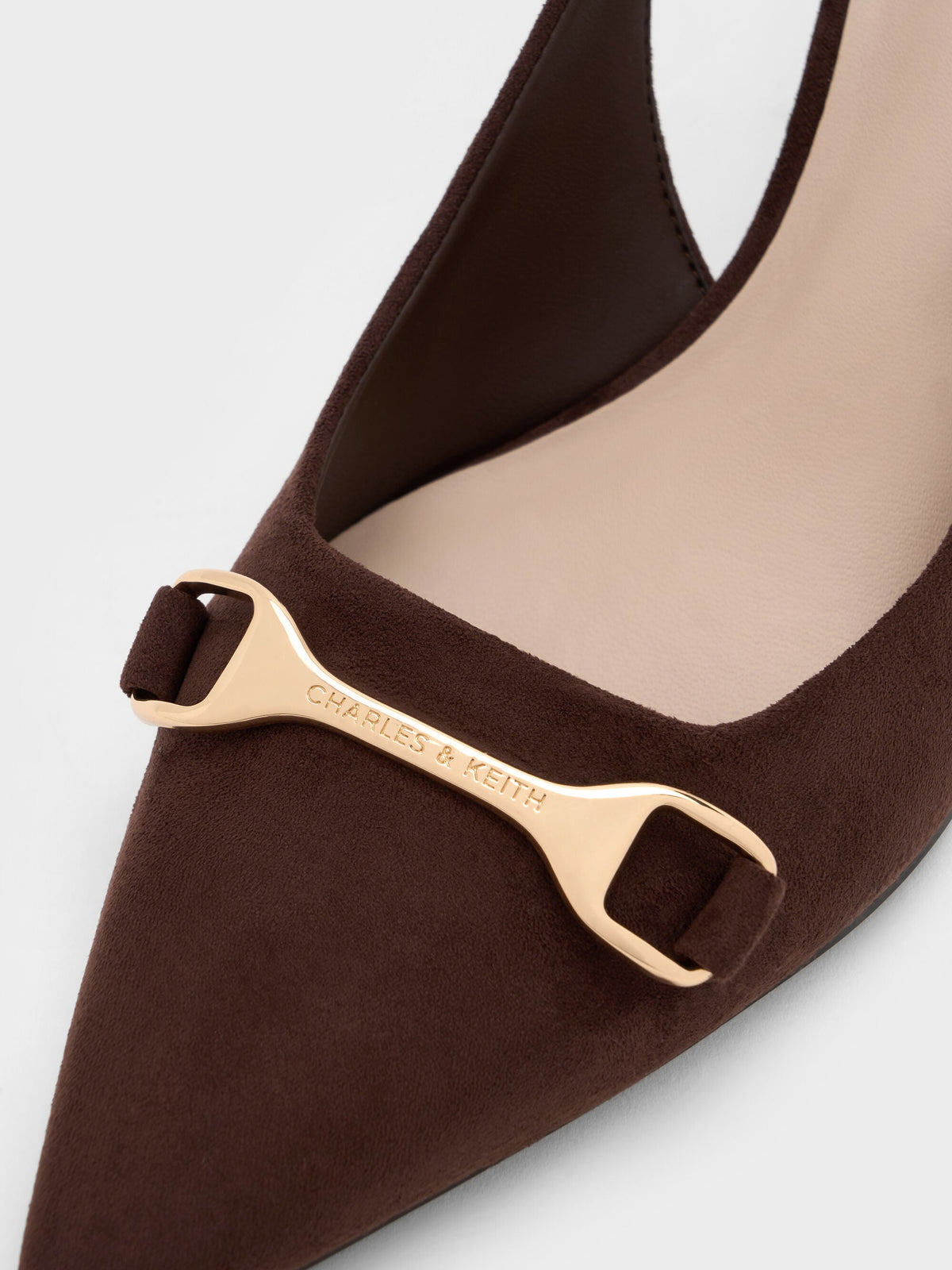 CHARLES & KEITH Featured / Leslie Faux Suede Slingback Pumps - Dark Brown Textured