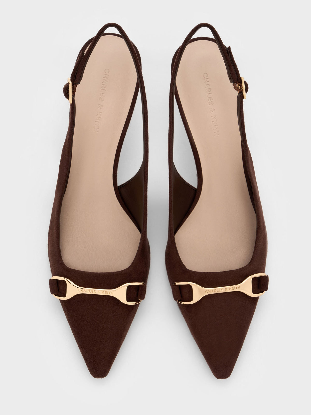 CHARLES & KEITH Featured / Leslie Faux Suede Slingback Pumps - Dark Brown Textured