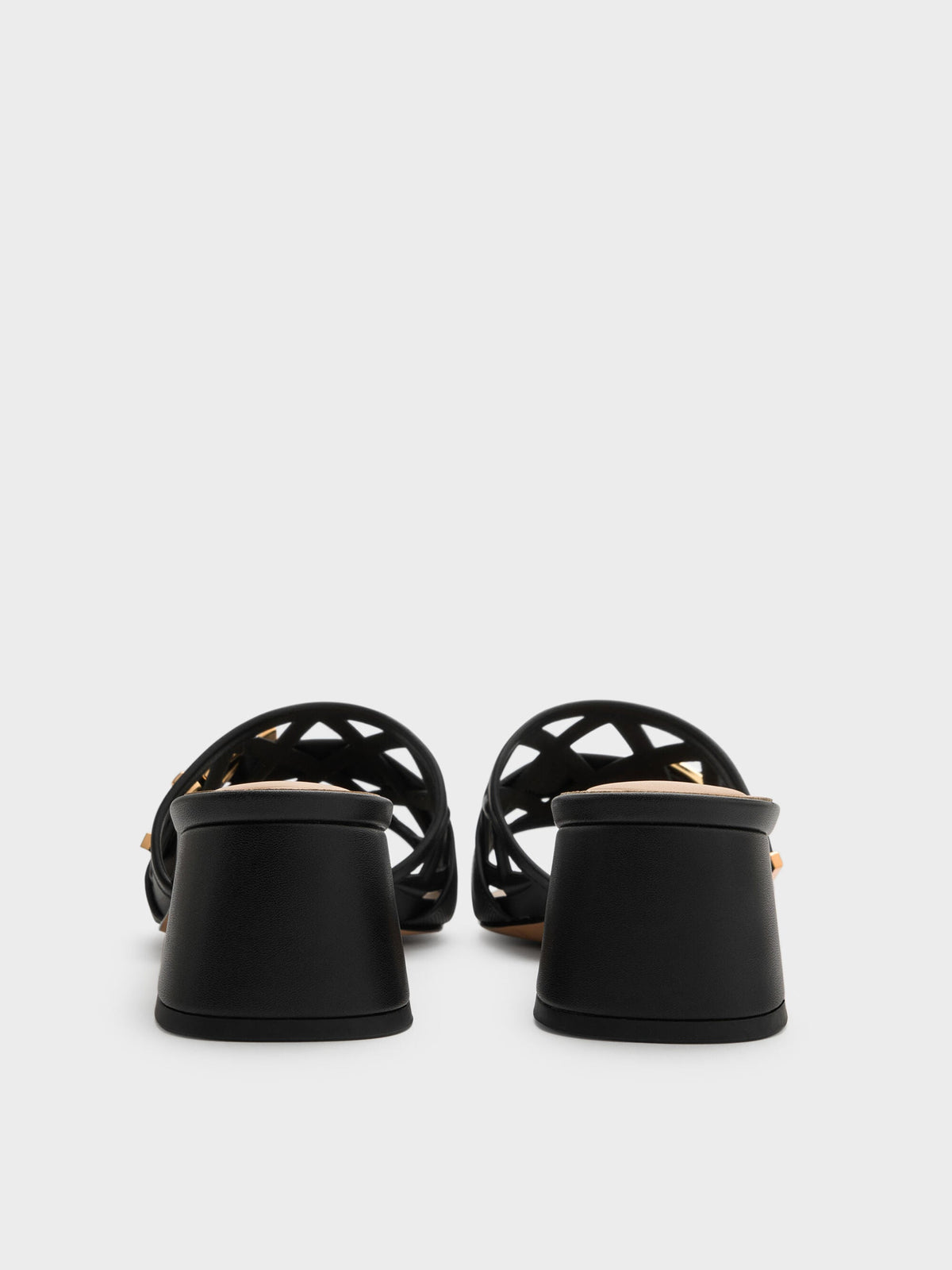 CHARLES & KEITH New / Whitney Leather Cut-Out Heeled Mules - Black