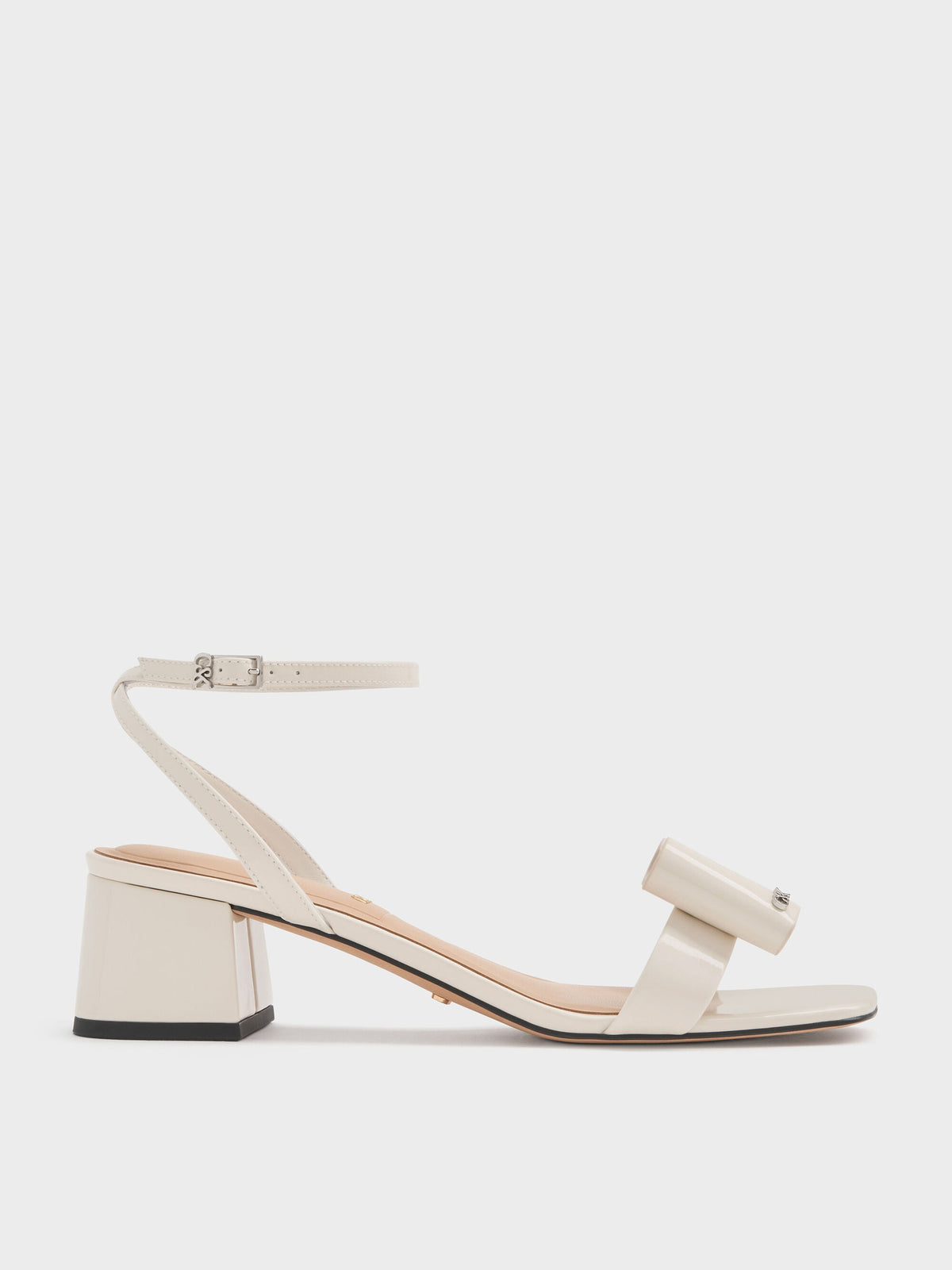 CHARLES & KEITH Quality / Lu Patent Leather Bow Heeled Sandals - Chalk