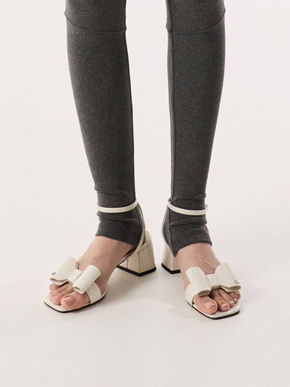 CHARLES & KEITH Quality / Lu Patent Leather Bow Heeled Sandals - Chalk