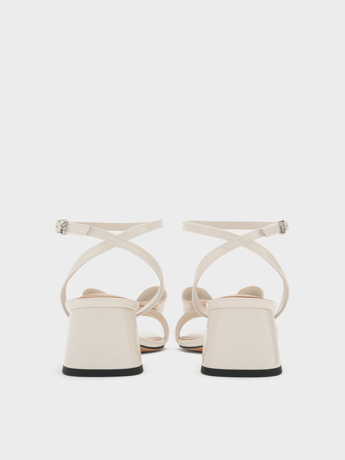 CHARLES & KEITH Quality / Lu Patent Leather Bow Heeled Sandals - Chalk