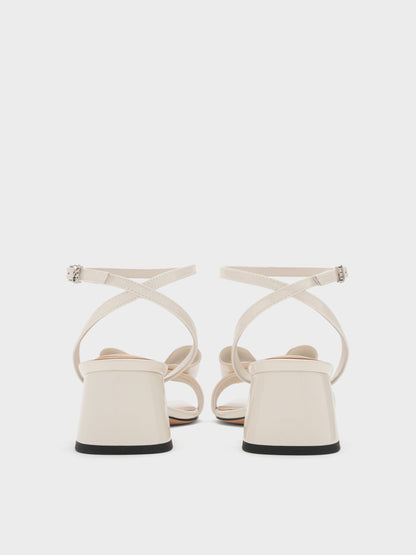 CHARLES & KEITH Quality / Lu Patent Leather Bow Heeled Sandals - Chalk
