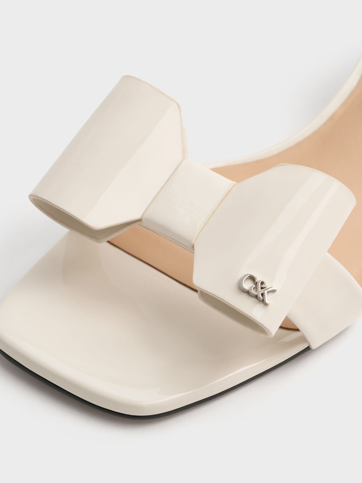 CHARLES & KEITH Quality / Lu Patent Leather Bow Heeled Sandals - Chalk