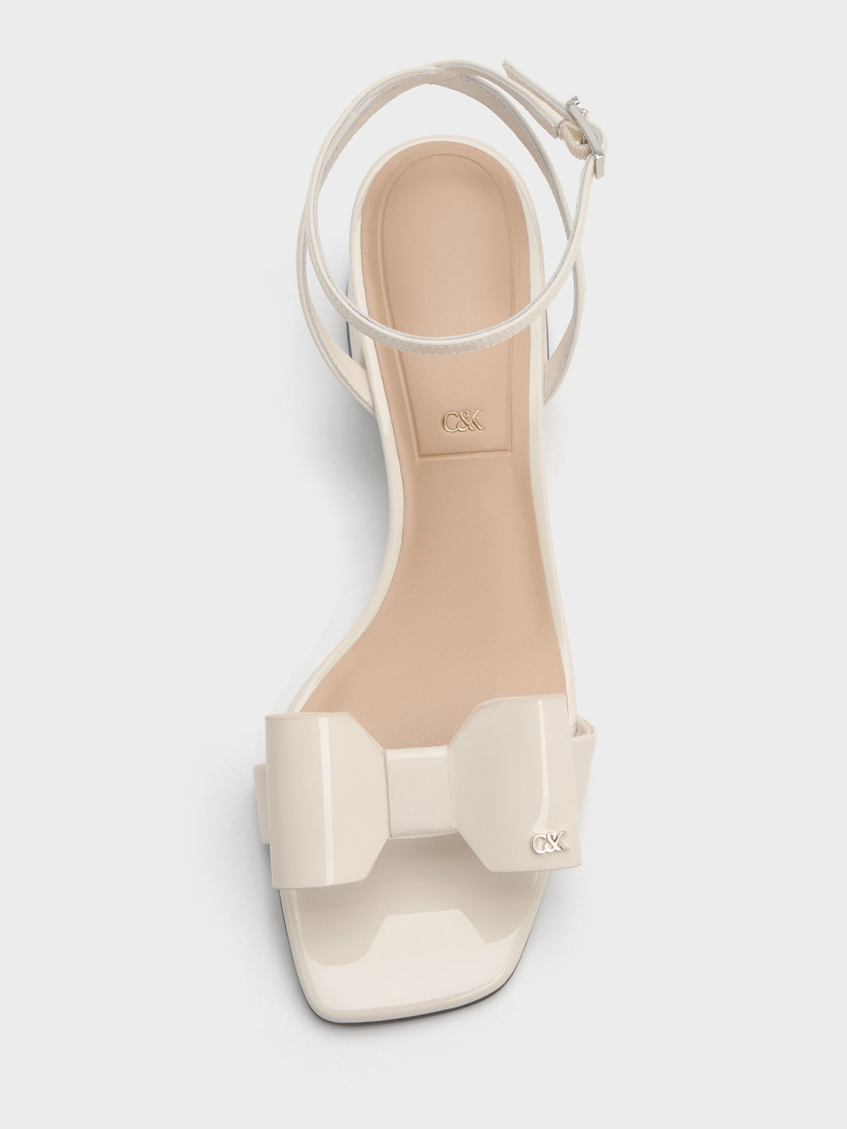 CHARLES & KEITH Quality / Lu Patent Leather Bow Heeled Sandals - Chalk