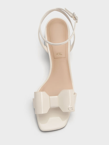 CHARLES & KEITH Quality / Lu Patent Leather Bow Heeled Sandals - Chalk
