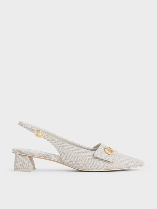 CHARLES & KEITH Latest / Marley Tweed Slingback Pumps - Light Grey