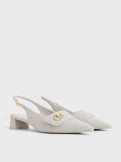 CHARLES & KEITH Latest / Marley Tweed Slingback Pumps - Light Grey