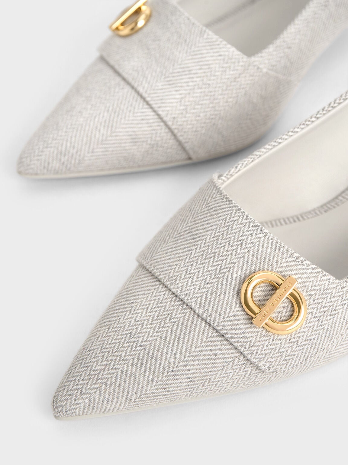 CHARLES & KEITH Latest / Marley Tweed Slingback Pumps - Light Grey