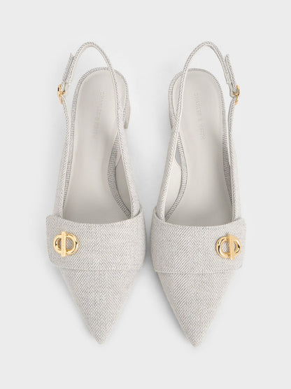 CHARLES & KEITH Latest / Marley Tweed Slingback Pumps - Light Grey