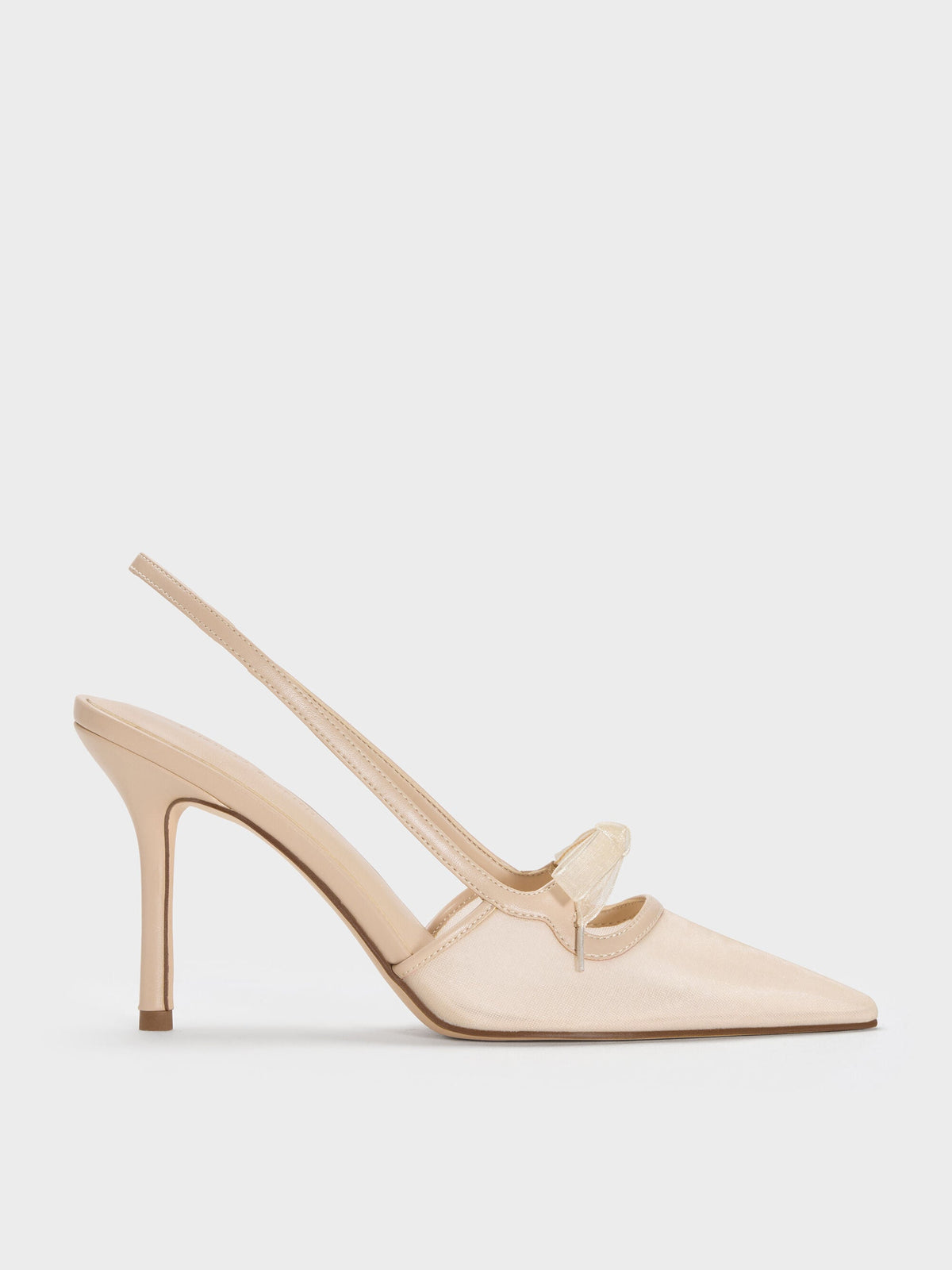 CHARLES & KEITH Popular / Venetia Mesh Bow Pointed Slingback Pumps - Nude