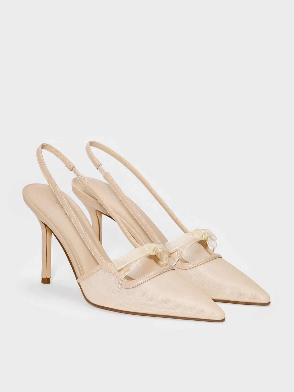 CHARLES & KEITH Popular / Venetia Mesh Bow Pointed Slingback Pumps - Nude