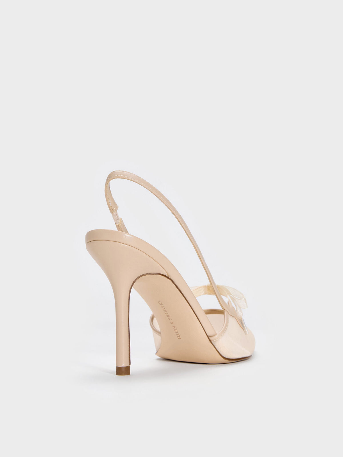 CHARLES & KEITH Popular / Venetia Mesh Bow Pointed Slingback Pumps - Nude