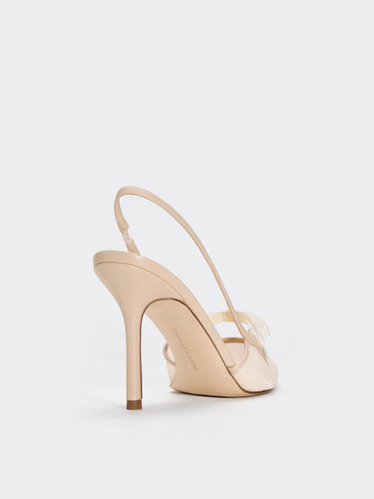 CHARLES & KEITH Popular / Venetia Mesh Bow Pointed Slingback Pumps - Nude