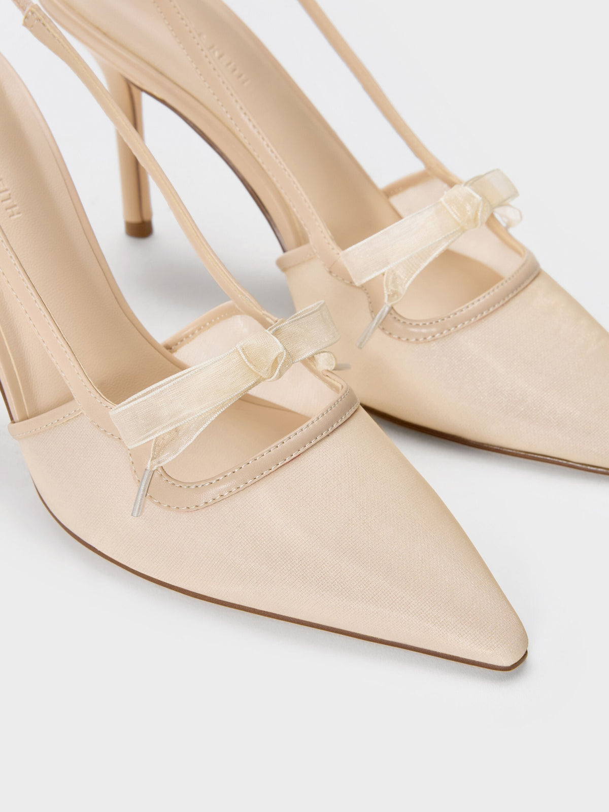 CHARLES & KEITH Popular / Venetia Mesh Bow Pointed Slingback Pumps - Nude