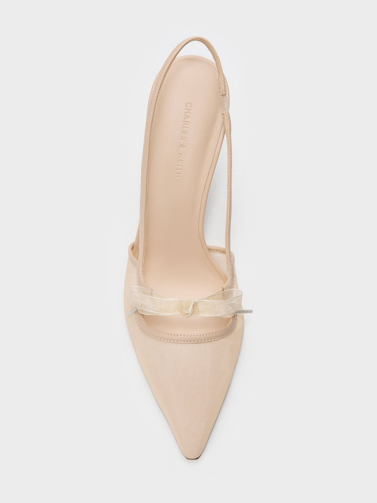 CHARLES & KEITH Popular / Venetia Mesh Bow Pointed Slingback Pumps - Nude
