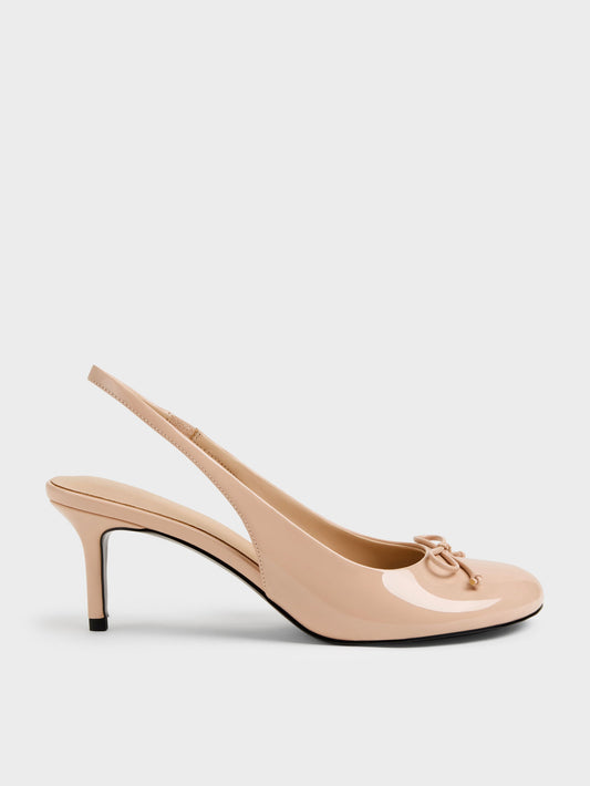 CHARLES & KEITH Everyday / Imani Patent Asymmetric Slingback Pumps - Nude