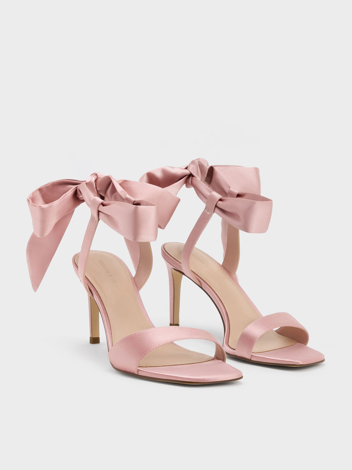 CHARLES & KEITH Smart Buy / Eliana Satin Tie-Around Heeled Sandals - Pink