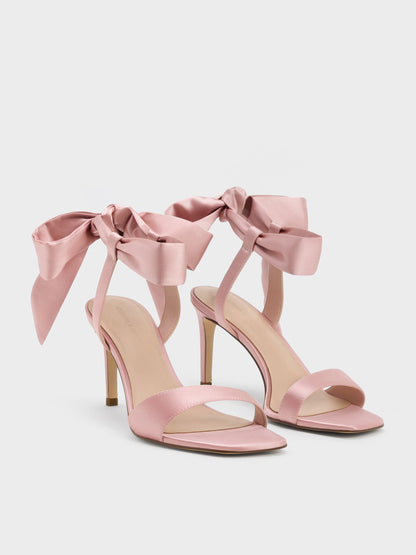 CHARLES & KEITH Smart Buy / Eliana Satin Tie-Around Heeled Sandals - Pink
