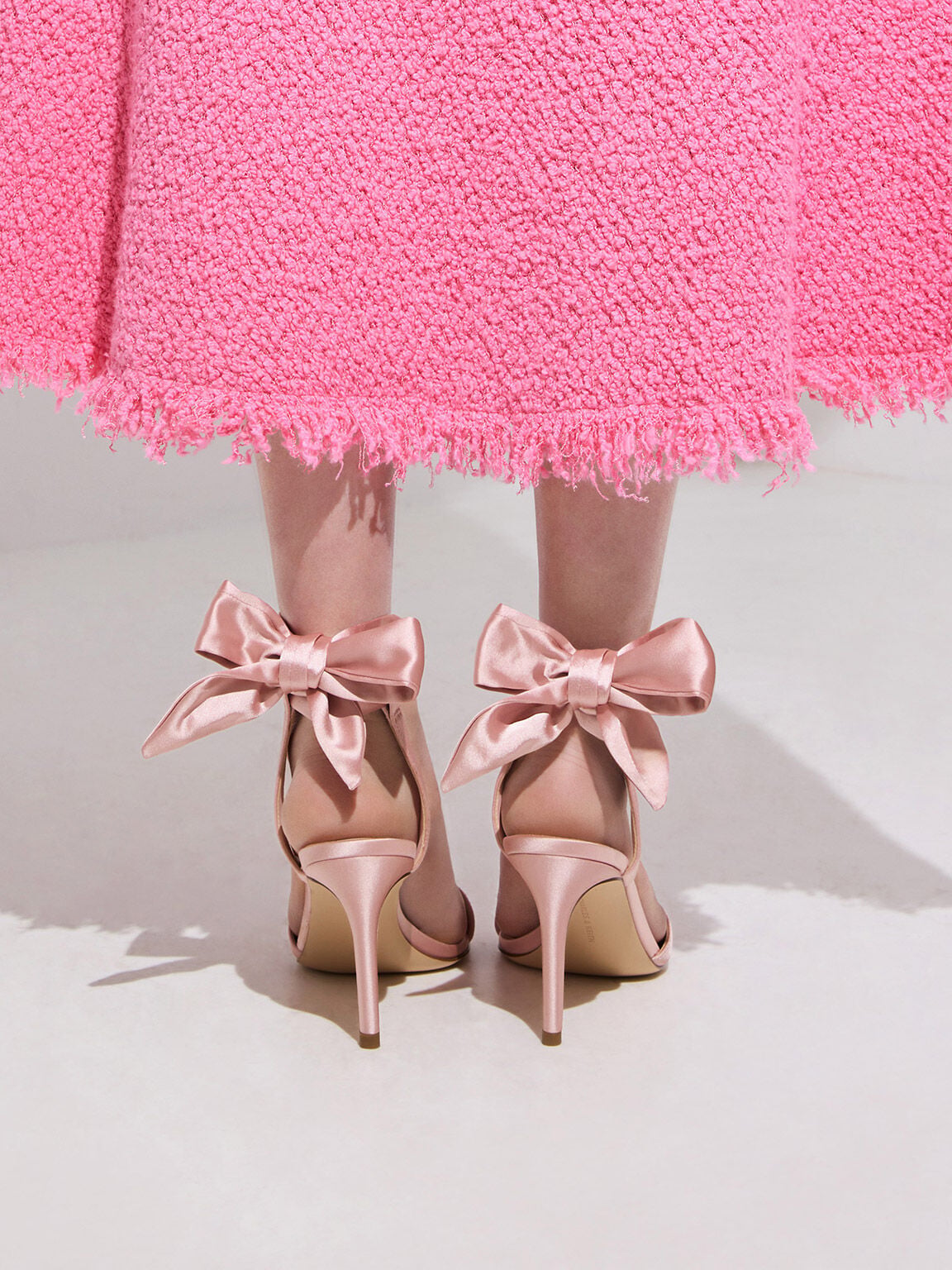 CHARLES & KEITH Smart Buy / Eliana Satin Tie-Around Heeled Sandals - Pink