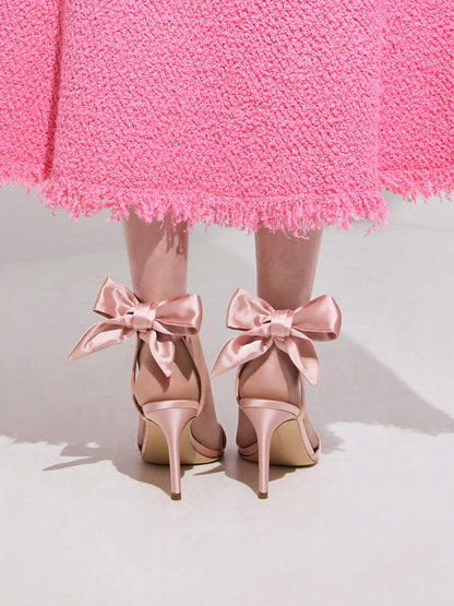 CHARLES & KEITH Smart Buy / Eliana Satin Tie-Around Heeled Sandals - Pink