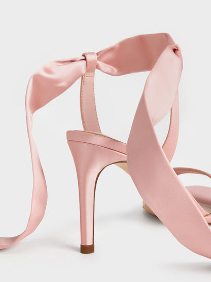 CHARLES & KEITH Smart Buy / Eliana Satin Tie-Around Heeled Sandals - Pink