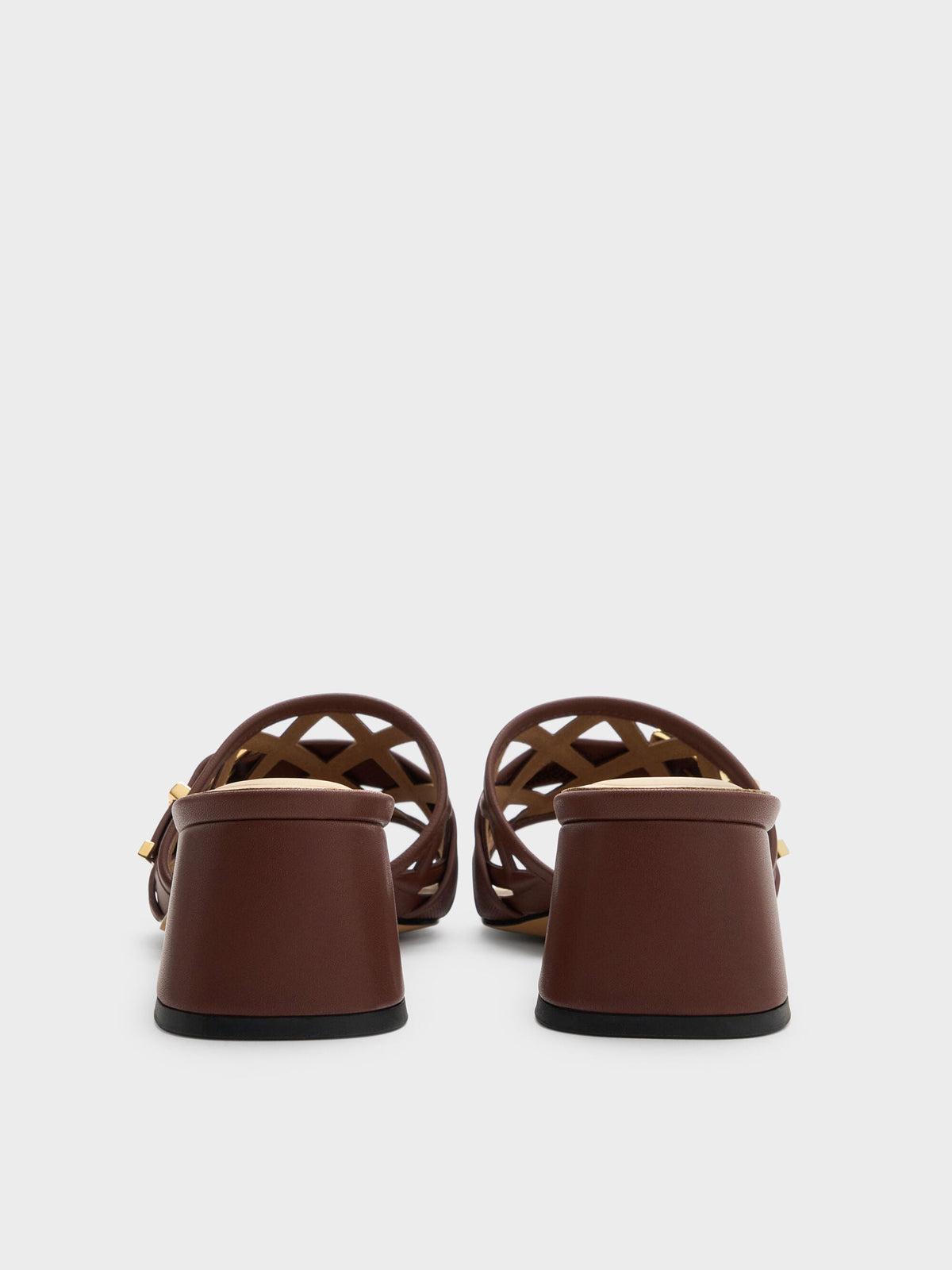 CHARLES & KEITH New / Whitney Leather Cut-Out Heeled Mules - Brown