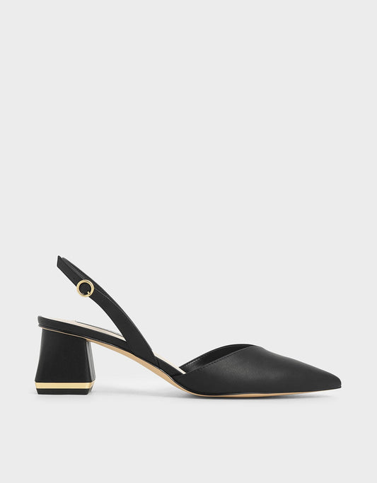 CHARLES & KEITH Quality / Katarina Metallic-Heel Slingback Pumps - Black