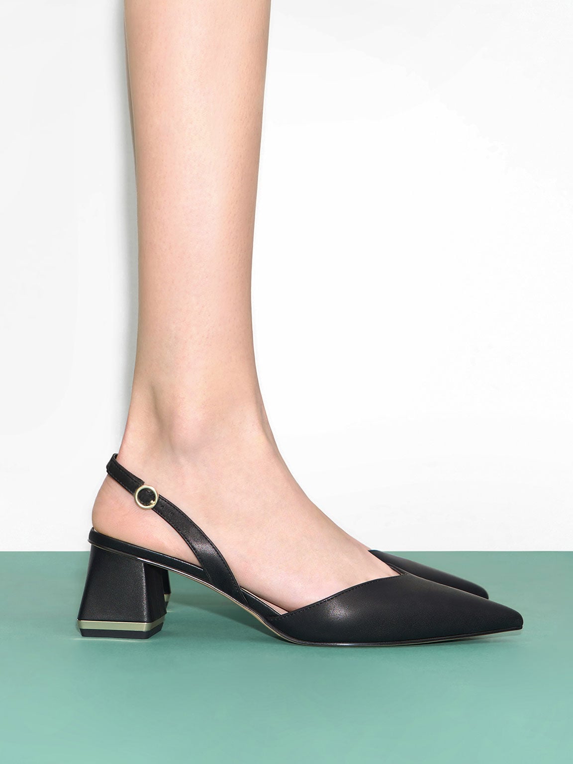CHARLES & KEITH Quality / Katarina Metallic-Heel Slingback Pumps - Black
