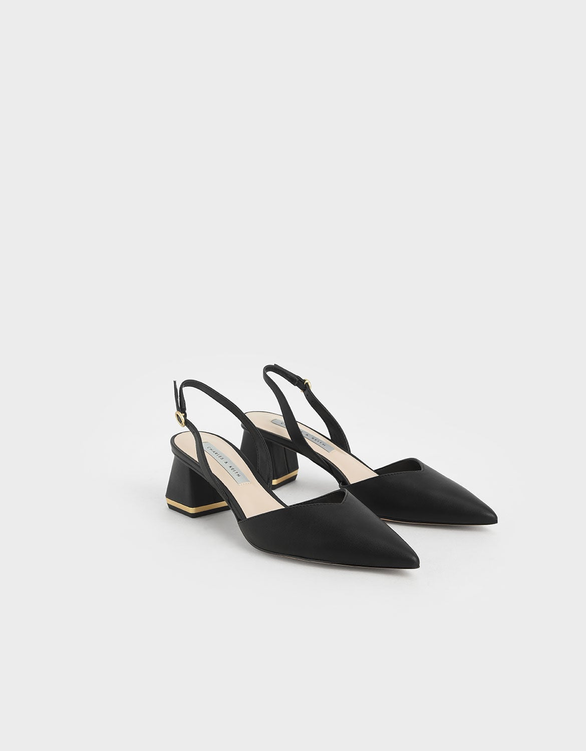 CHARLES & KEITH Quality / Katarina Metallic-Heel Slingback Pumps - Black