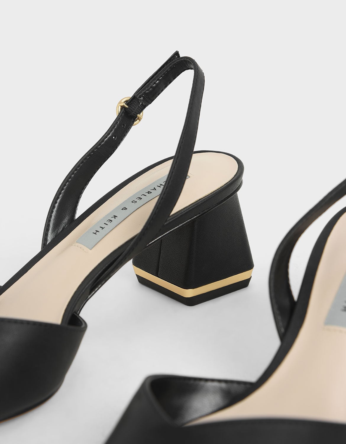 CHARLES & KEITH Quality / Katarina Metallic-Heel Slingback Pumps - Black