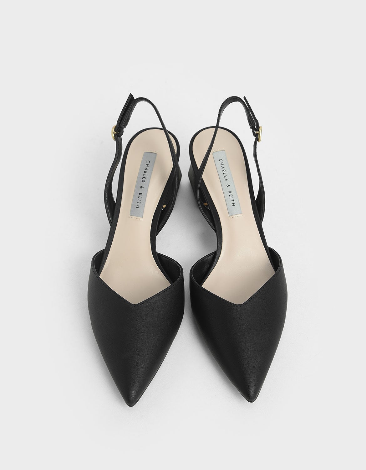 CHARLES & KEITH Quality / Katarina Metallic-Heel Slingback Pumps - Black