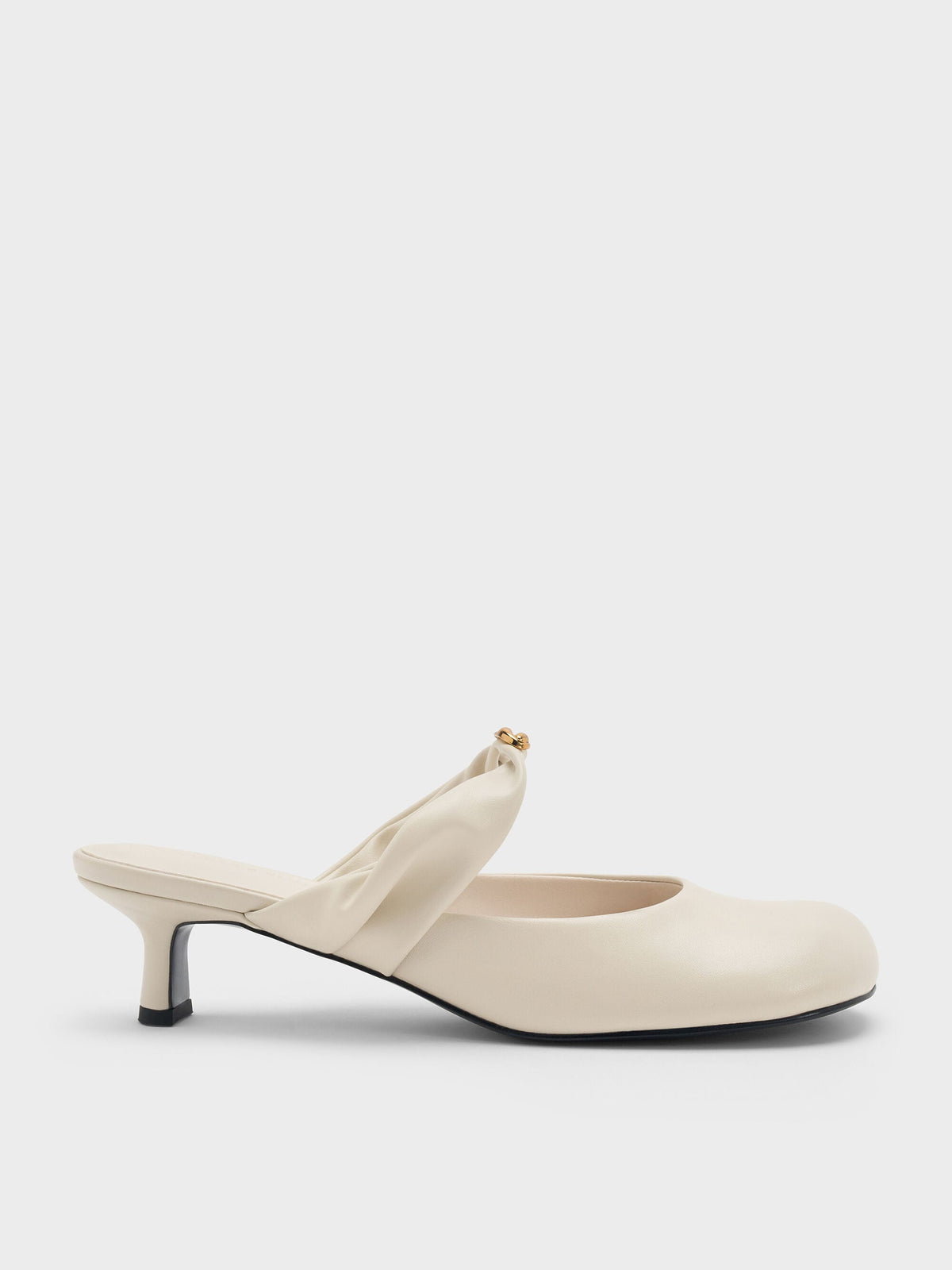 CHARLES & KEITH Popular / Metallic-Accent Twisted-Strap Heeled Mules - Chalk