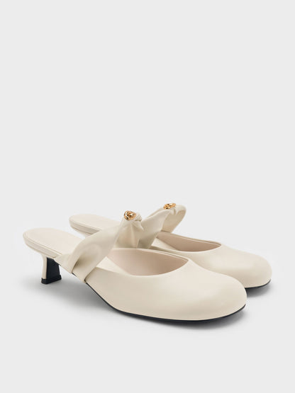 CHARLES & KEITH Popular / Metallic-Accent Twisted-Strap Heeled Mules - Chalk