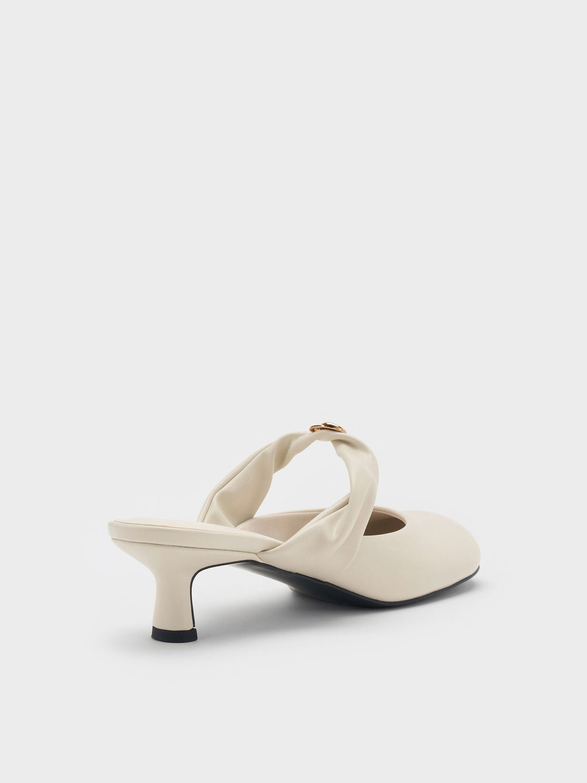 CHARLES & KEITH Popular / Metallic-Accent Twisted-Strap Heeled Mules - Chalk