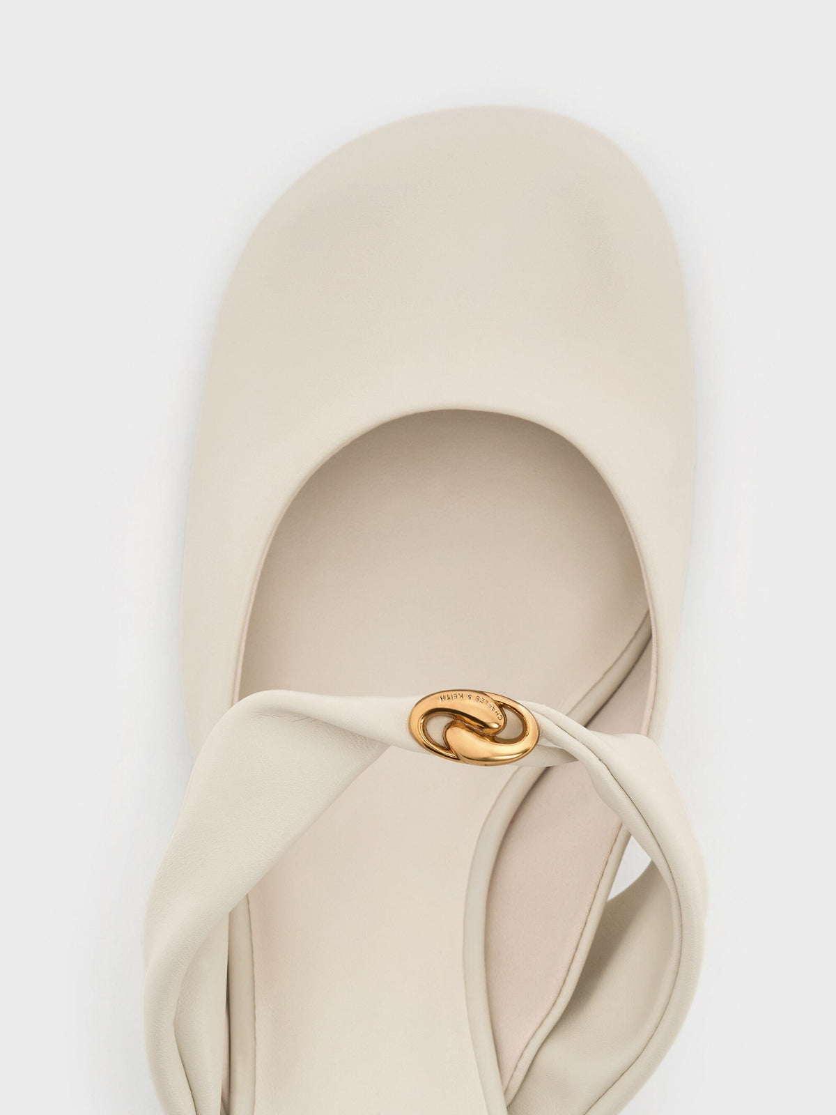 CHARLES & KEITH Popular / Metallic-Accent Twisted-Strap Heeled Mules - Chalk