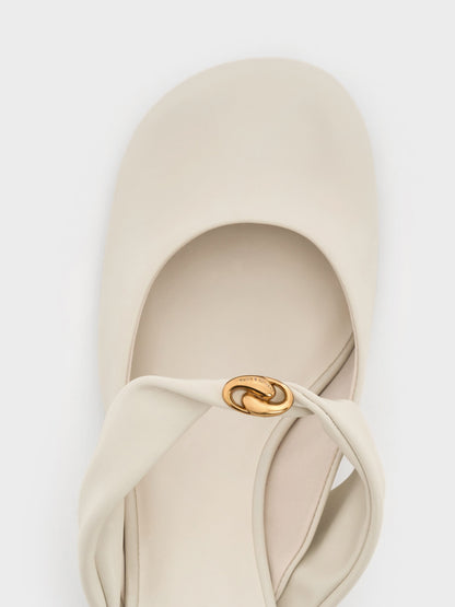 CHARLES & KEITH Popular / Metallic-Accent Twisted-Strap Heeled Mules - Chalk